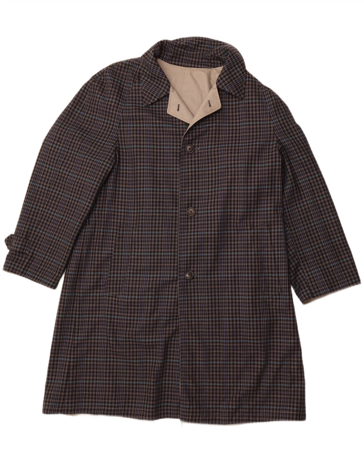 Trench reversibile da uomo DIOLEN UK 40 grande poliestere a quadri grigi