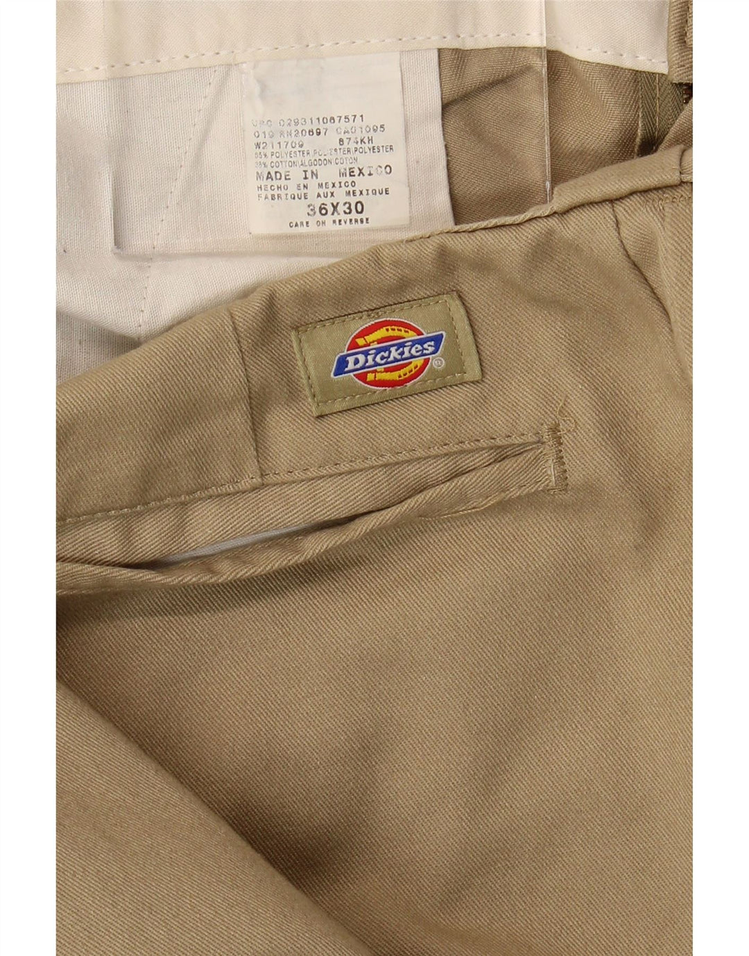 DICKIES Mens Straight Chino Trousers W36 L30 Beige Polyester