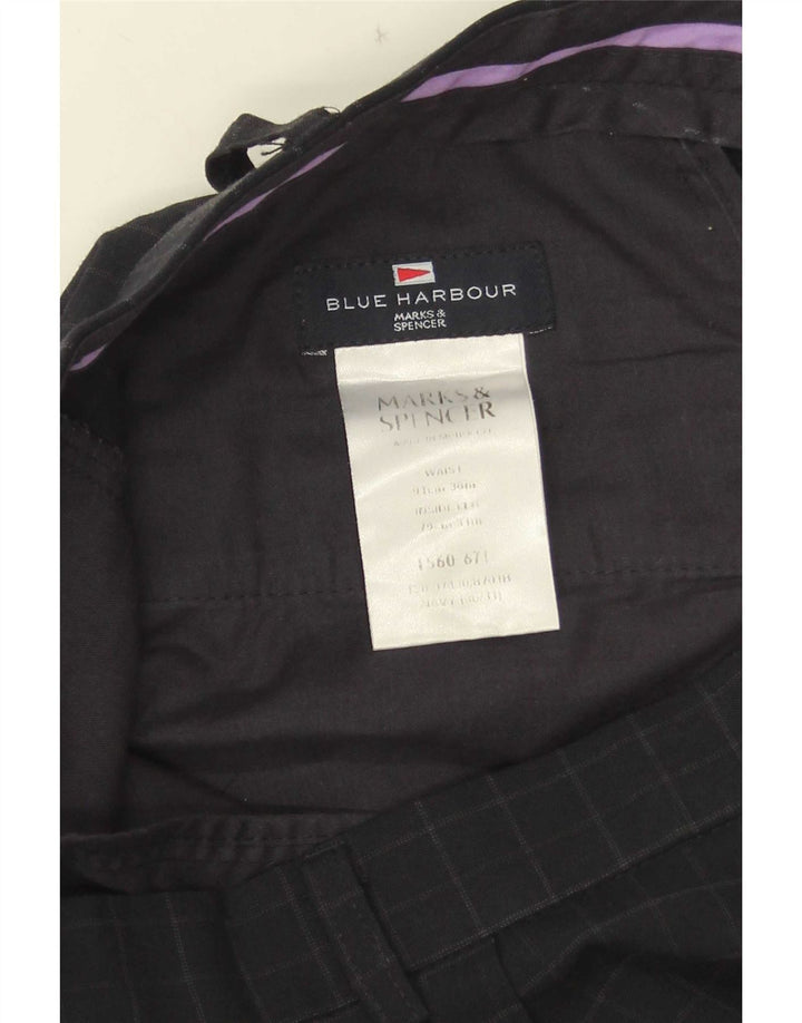 Pantaloni da abito dritti Marks & Spencer da uomo blu Harbour W36 L31 a quadri blu scuro