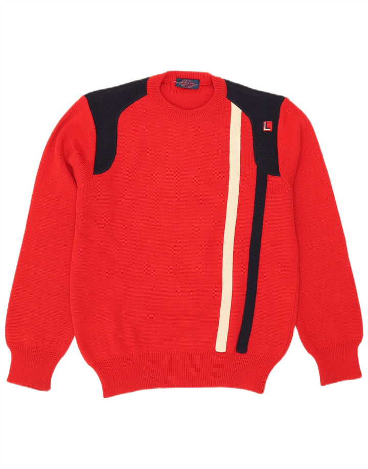 Maglione maglione girocollo da uomo Life Line Lana color block rosso medio