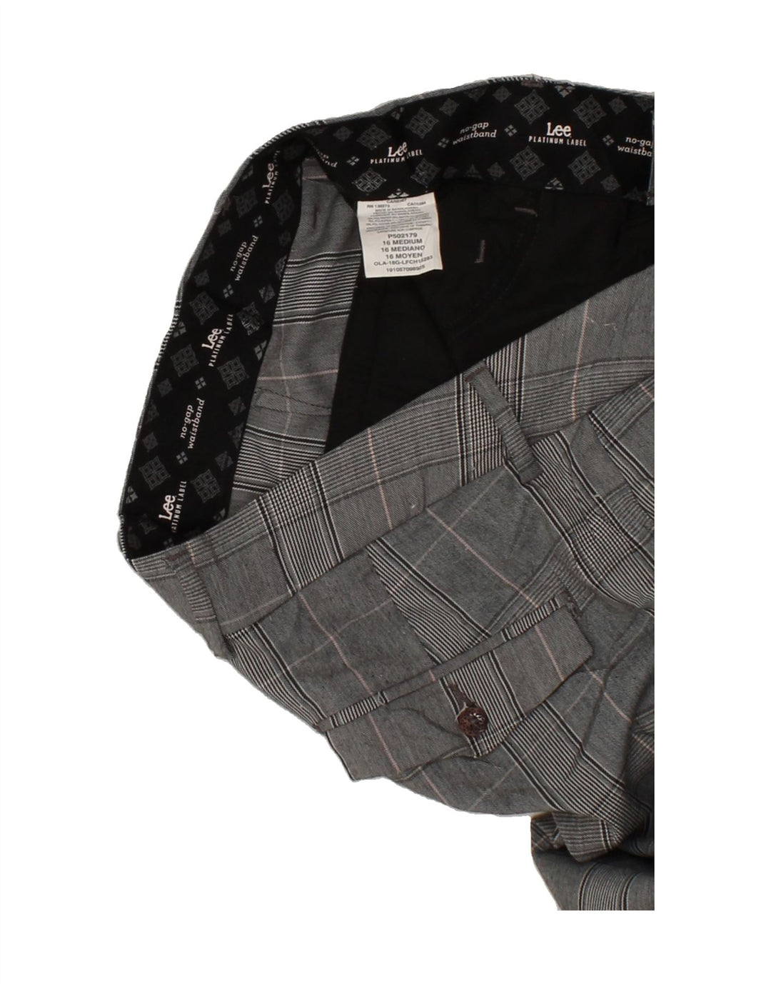 LEE Womens Straight Casual Trousers US 16 2XL W38 L33 Grey Check Polyester Vintage Lee and Second-Hand Lee from Messina Hembry 