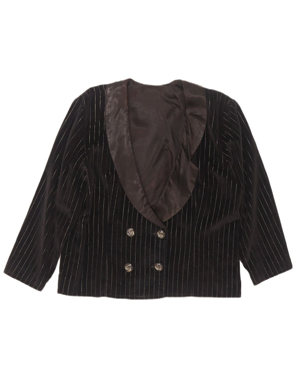 Giacca blazer doppiopetto vintage da donna UK 18 XL gessata nera