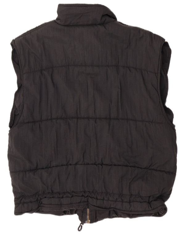 Gilet imbottito con cappuccio grafico da uomo vintage UK 40 grande nylon nero sportivo
