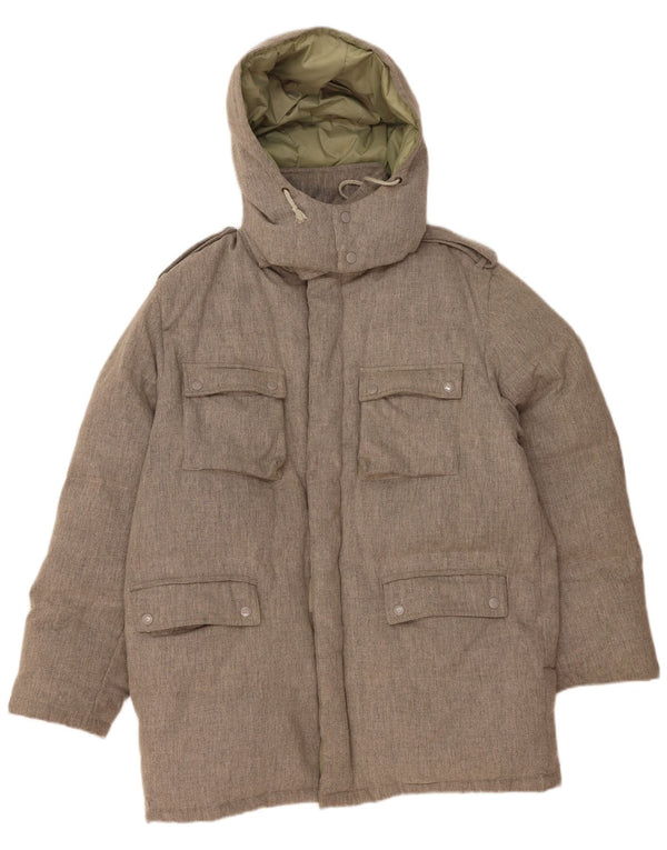 Bomb Boogie Cappotto imbottito militare con cappuccio da uomo UK 40 Large Grigio