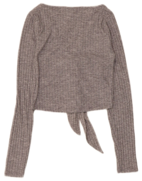 Topshop Womens Long Sleeve Crop Top UK 6 XS Grey Polyester