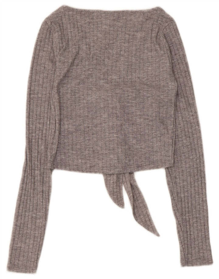 Topshop Top corto da donna a maniche lunghe UK 6 XS poliestere grigio