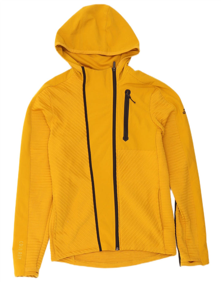 Maglione con cappuccio e zip da uomo Adidas piccolo in poliestere giallo