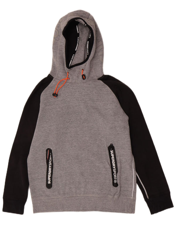 Felpa con cappuccio grafica da donna Superdry UK 18 XL Cotone color block grigio