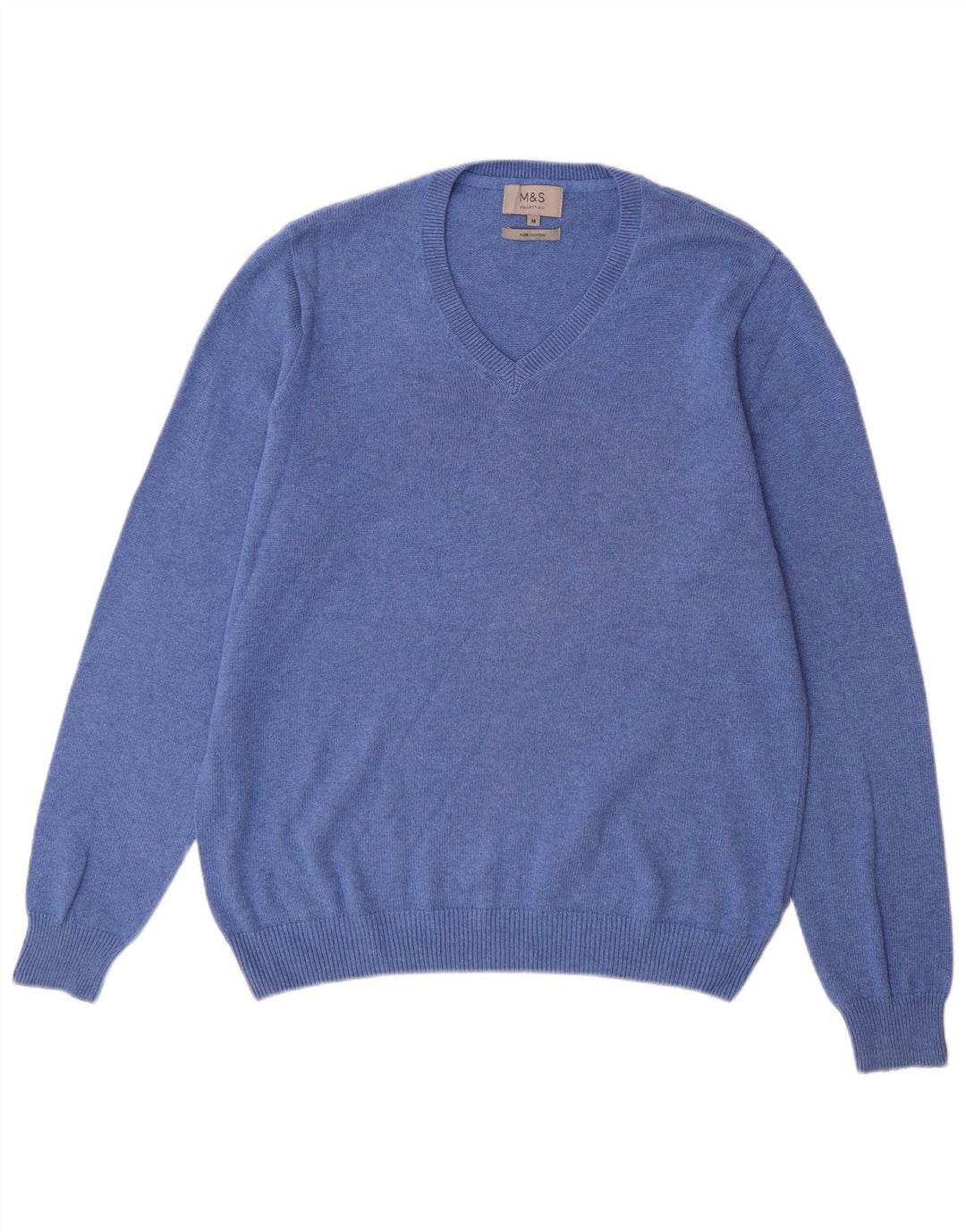 Maglione da uomo con scollo a V Marks & Spencer in cotone blu medio