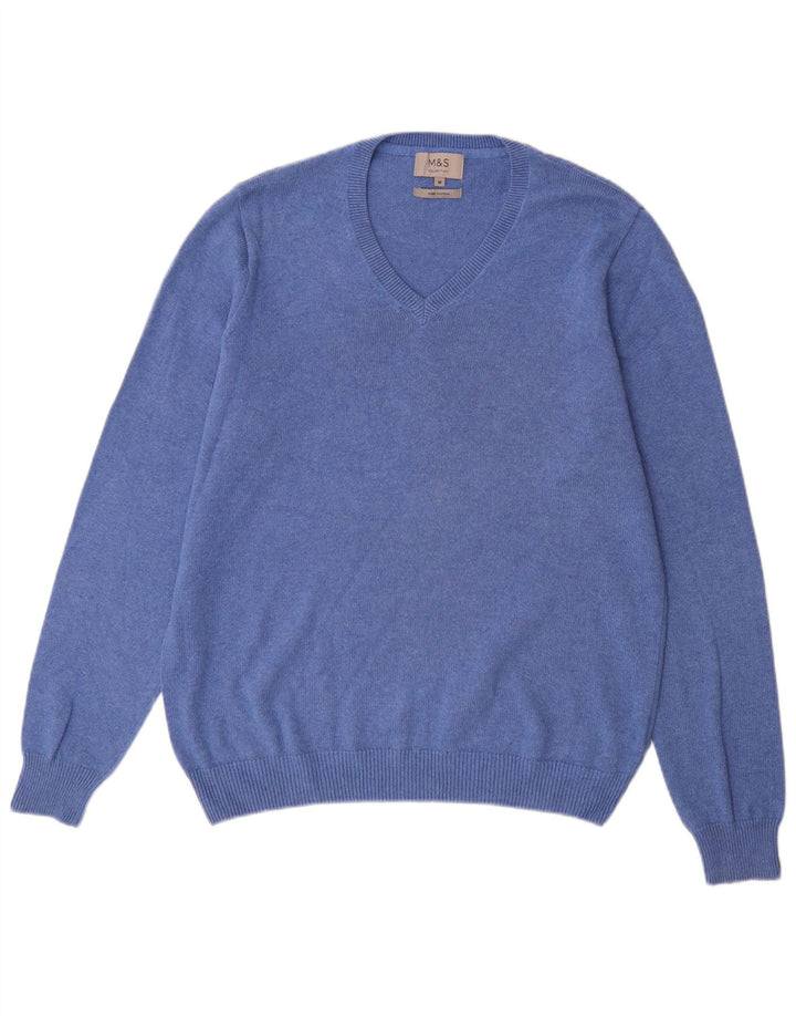 Maglione da uomo con scollo a V Marks & Spencer in cotone blu medio