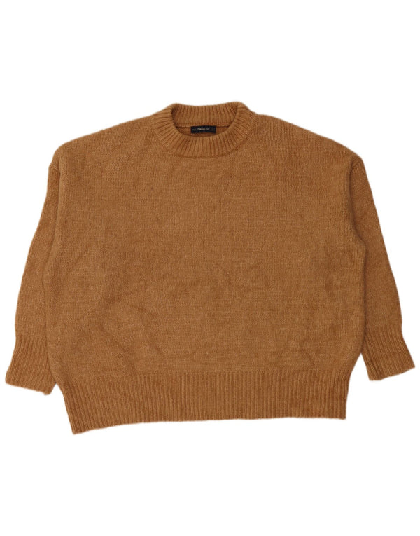 Maglione girocollo oversize da donna Zara UK 14 Acrilico marrone medio