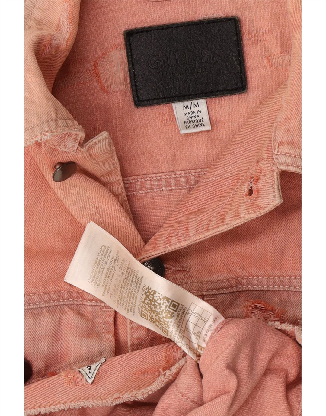 Gilet da donna in denim grafico Guess UK 14 cotone rosa medio