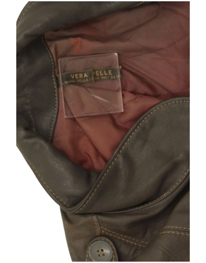 Giacca in pelle militare vintage da uomo UK 38 in pelle kaki media