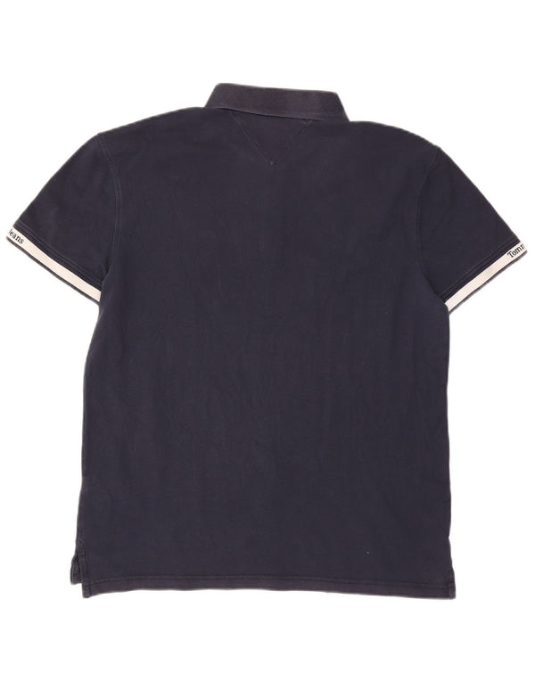 Polo da uomo Tommy Hilfiger grande in cotone color block blu navy