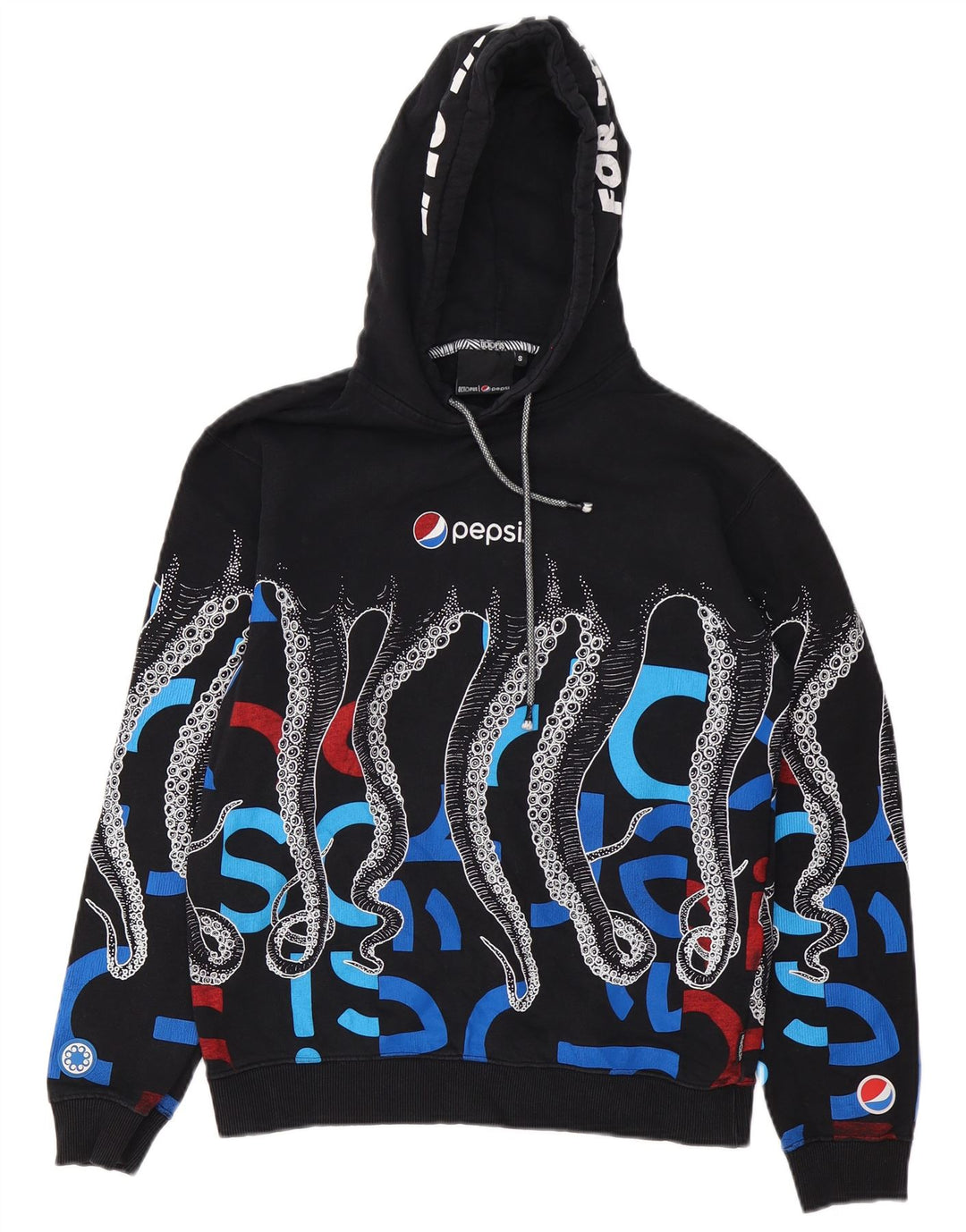 Felpa con cappuccio grafica da uomo Octopus piccola in cotone nero