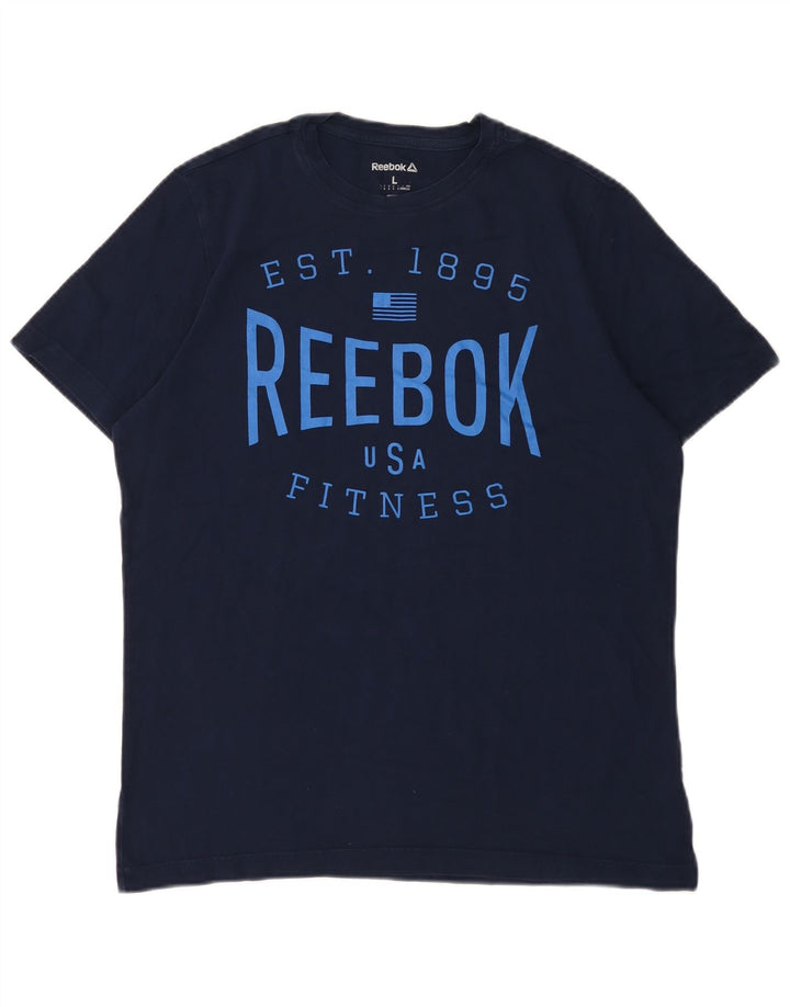 T-shirt grafica da uomo Reebok Top Large in cotone blu navy