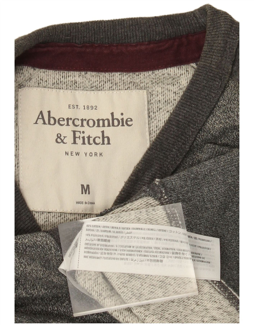 ABERCROMBIE & FITCH Felpa da uomo Maglione in cotone color block grigio medio