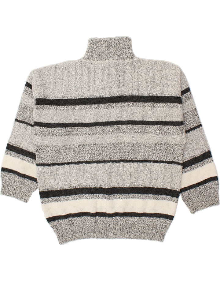 VINTAGE Mens Zip Neck Jumper Sweater XL Grey Striped Polyacrylic Vintage Vintage and Second-Hand Vintage from Messina Hembry 