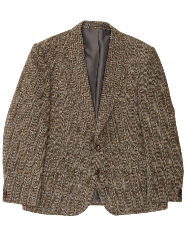 HARRIS TWEED Giacca blazer da uomo a 2 bottoni UK 46 3XL Lana a spina di pesce verde