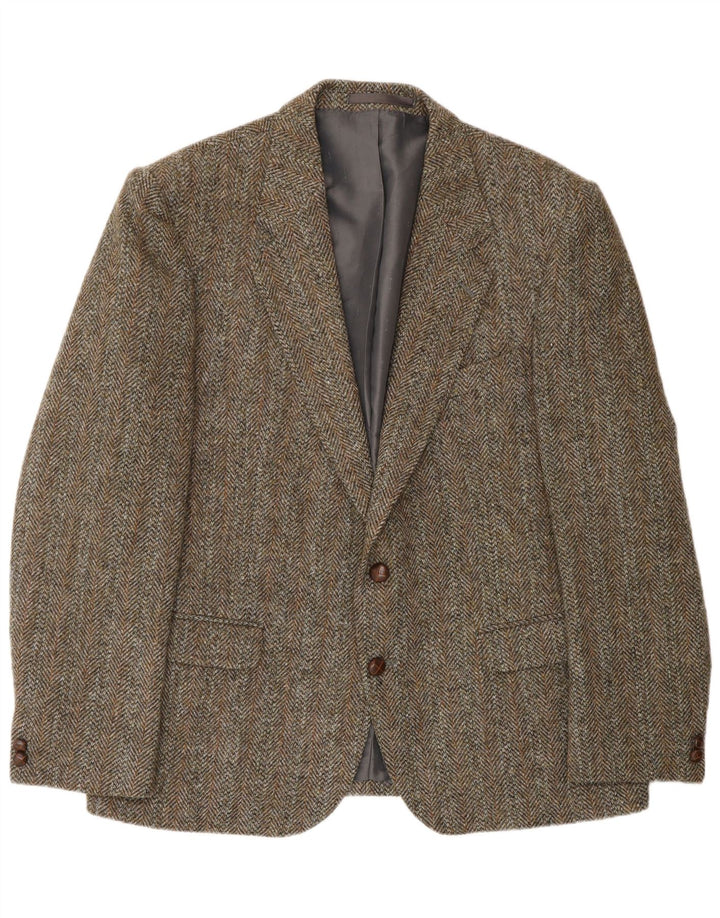 HARRIS TWEED Giacca blazer da uomo a 2 bottoni UK 46 3XL Lana a spina di pesce verde