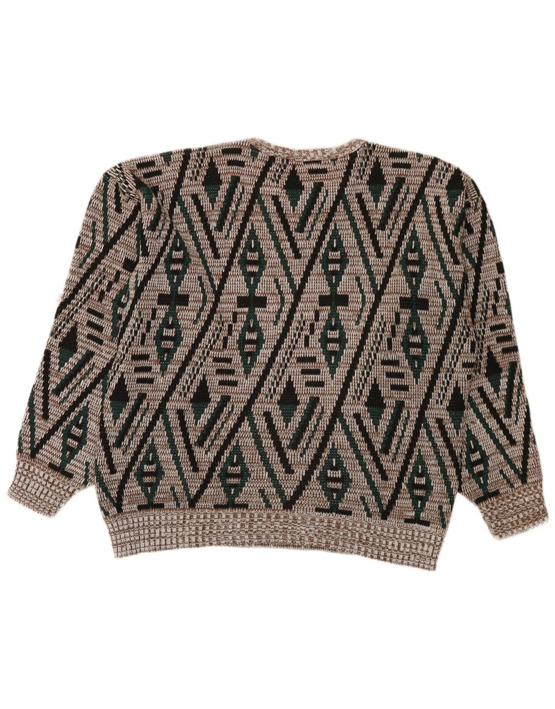 Maglione girocollo da uomo vintage IT 52 Grande motivo geometrico multicolore