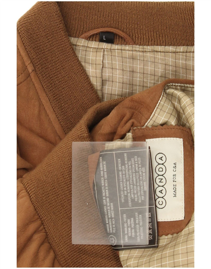 Giubbotto bomber in pelle scamosciata da uomo Canda UK 40 grande in pelle marrone