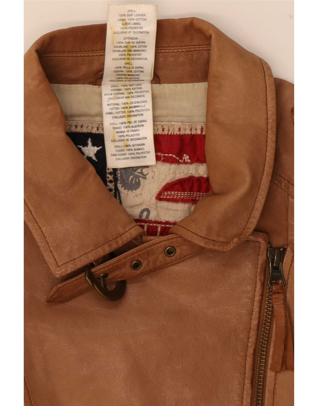 Giacca da motociclista in pelle da donna True Religion UK 10 Small Beige Colourblock