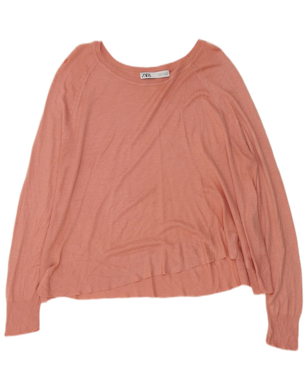 Maglione corto con scollo a barca oversize da donna Zara UK 10 piccolo rosa