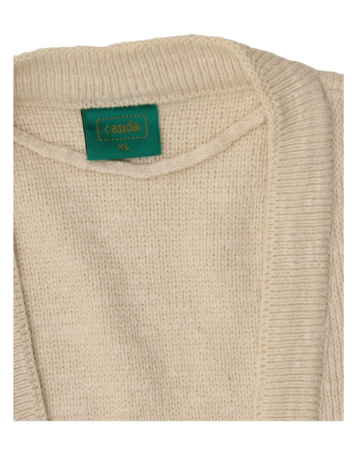 CANDA Mens Cardigan Sweater XL White Fair Isle Acrylic Vintage Canda and Second-Hand Canda from Messina Hembry 