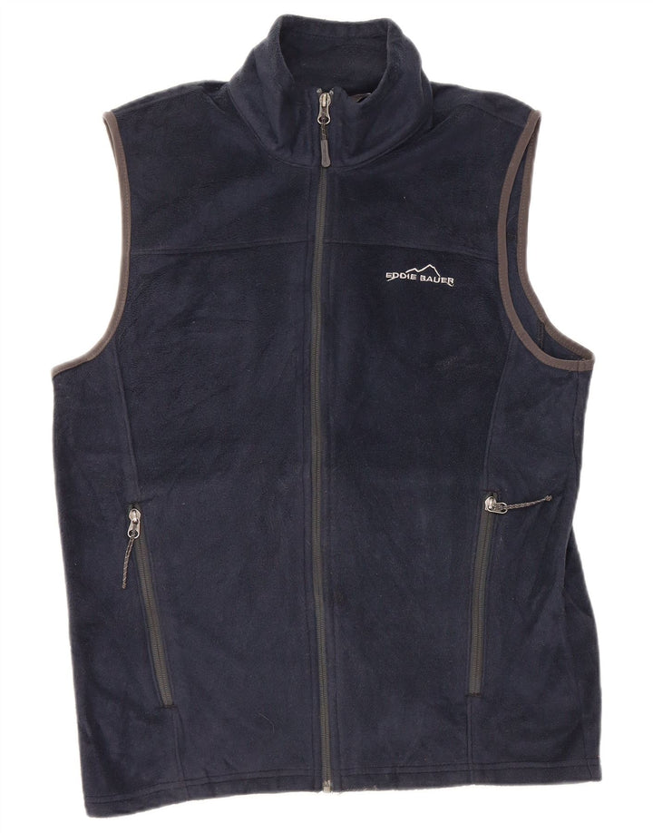 Gilet in pile da uomo EDDIE BAUER UK 36 piccolo poliestere blu navy