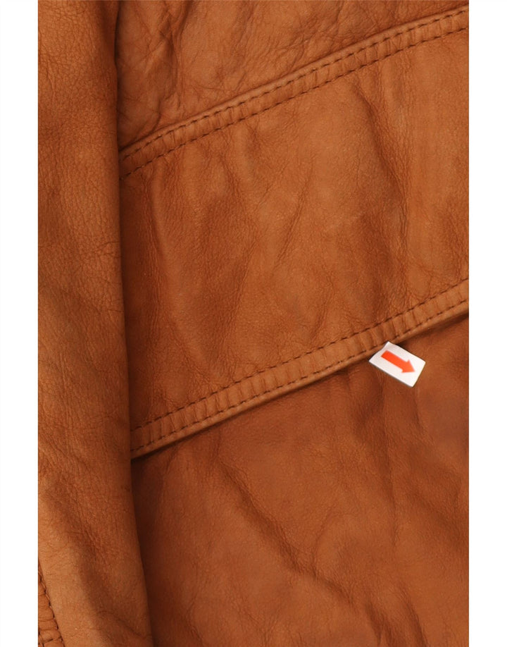 Giacca in pelle con cappuccio da uomo VINTAGE EU 54 2XL Pelle marrone