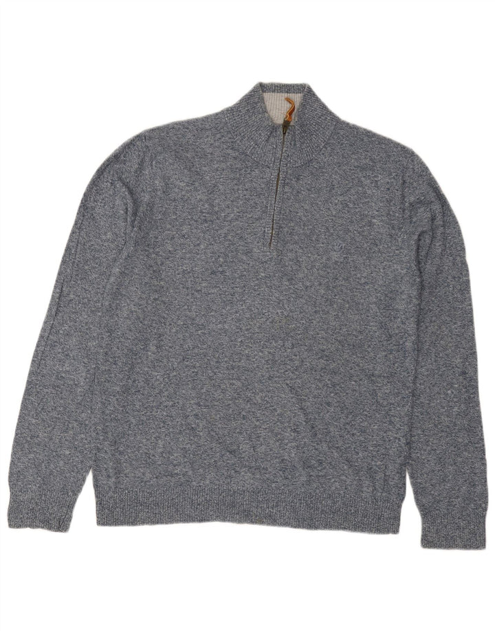 Maglione da uomo con collo con zip Fat Face Classico in cotone screziato blu medio