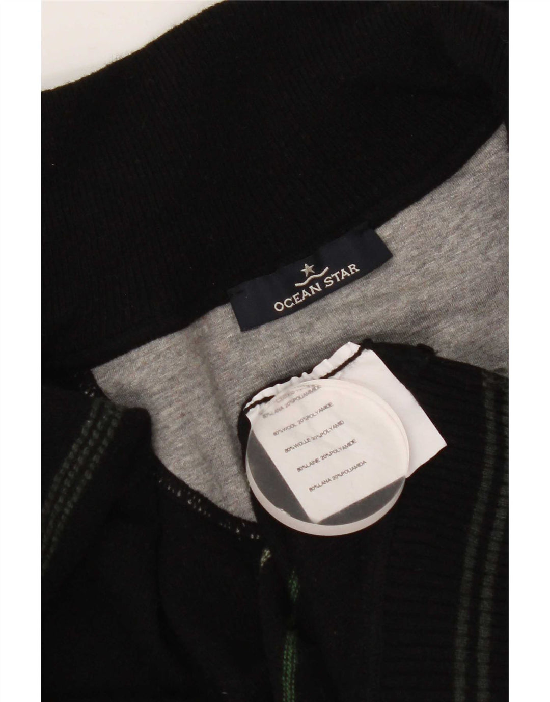 Maglione cardigan da uomo Ocean Star in lana a righe nere medie