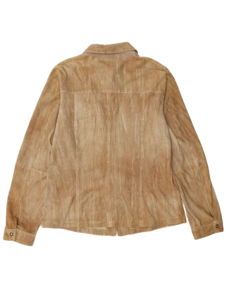 Camicia in pelle scamosciata da donna Marella UK 16 grande in pelle marrone