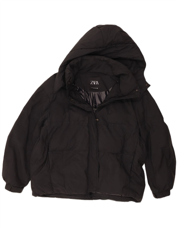 Giacca imbottita oversize con cappuccio da donna Zara UK 18 XL nera