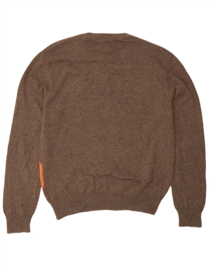 Maglione girocollo da uomo VINTAGE IT 48 piccolo marrone a rombi/diamante