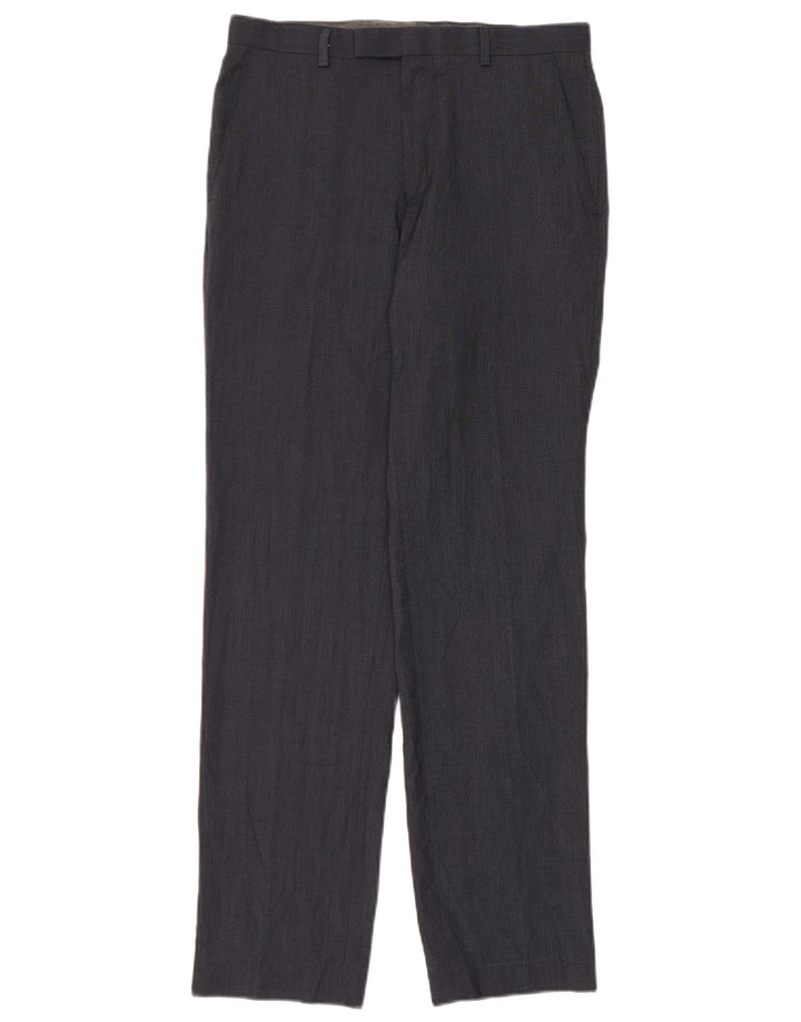 Pantaloni da abito dritti da uomo Marks & Spencer W30 L33 poliestere blu navy