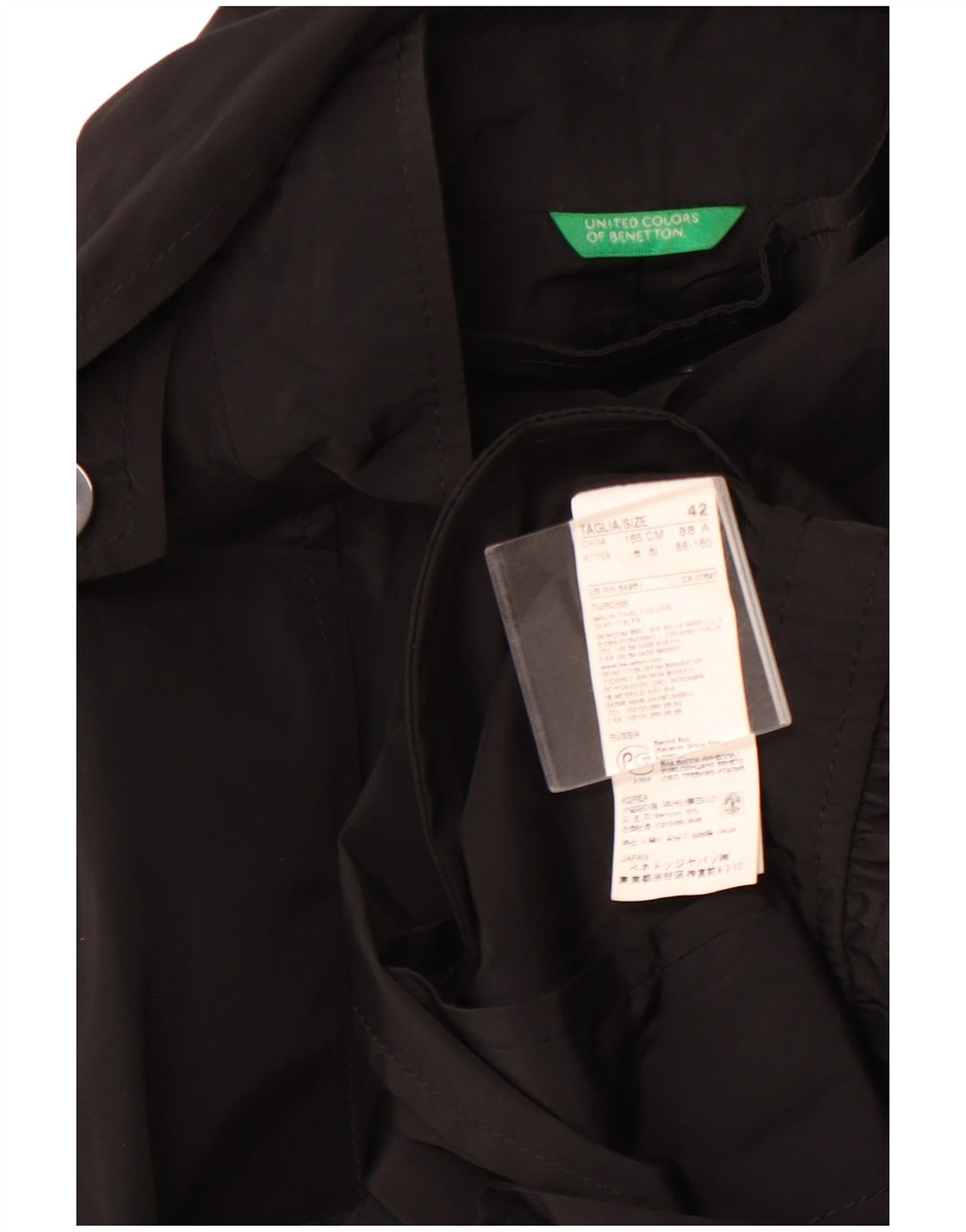 Trench Donna con Cappuccio BENETTON IT 42 Medio Nero Poliestere