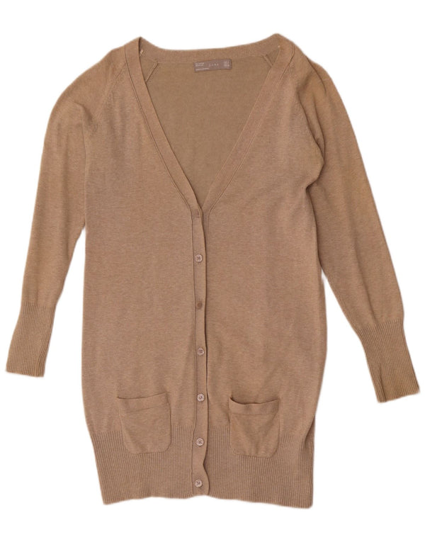 Maglione cardigan lungo da donna Zara UK 14 grande cotone beige