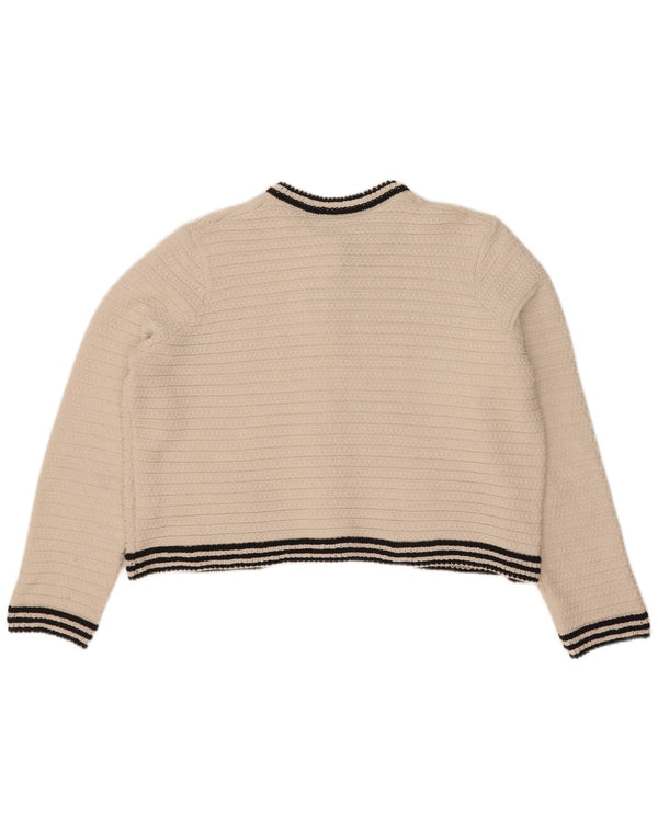 Maglione cardigan corto da donna Marks & Spencer UK 16 grandi righe bianco sporco