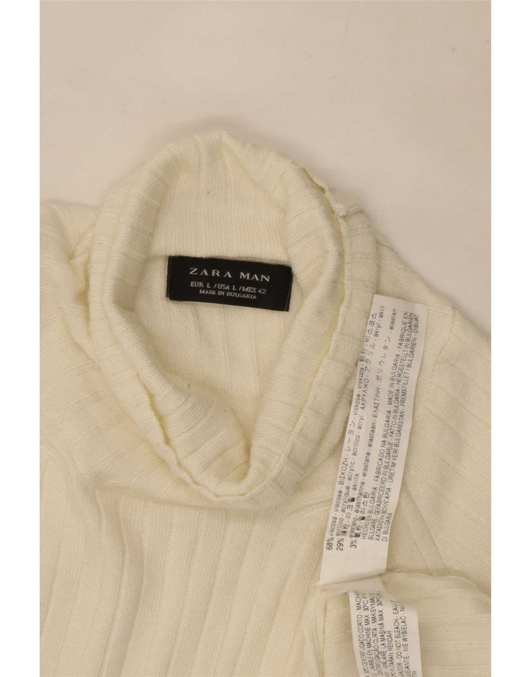 Maglione Zara da uomo a collo alto, grande, in viscosa bianca