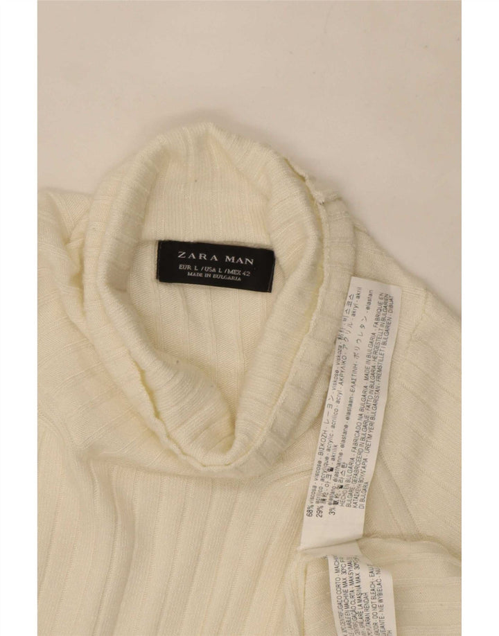 Maglione Zara da uomo a collo alto, grande, in viscosa bianca