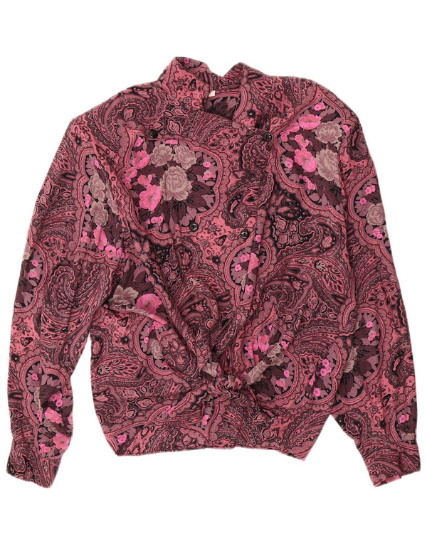 Camicetta camicia oversize da donna VINTAGE UK 14 grande viscosa floreale rosa