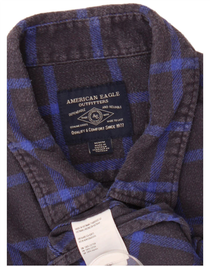 Camicia in flanella da uomo American Eagle in cotone a quadri blu navy medio