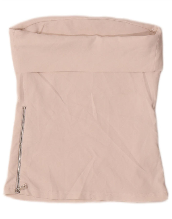 Top corto senza spalline da donna Zara UK 12 Poliestere beige medio