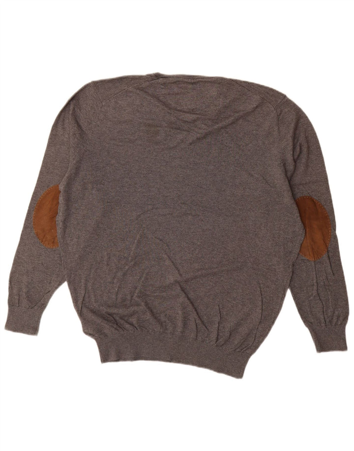 MASSIMO DUTTI Maglione da uomo con scollo a V XL in cotone grigio