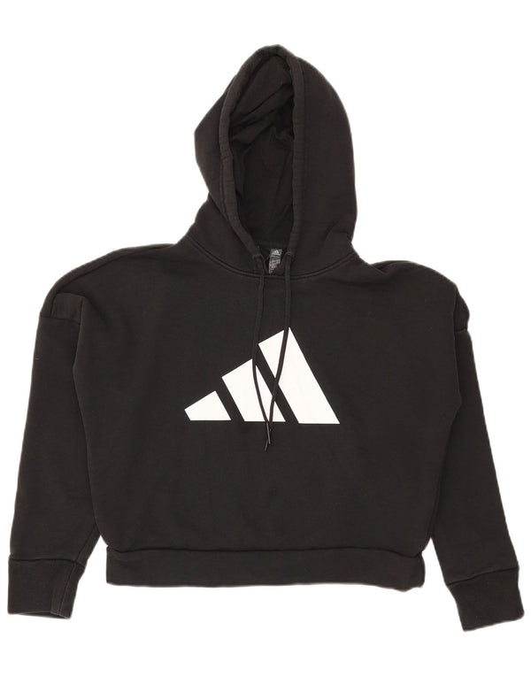 Maglione con cappuccio grafico oversize da donna Adidas UK 4/6 XS cotone nero