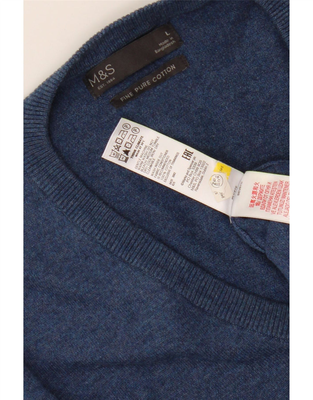 MARKS & SPENCER Maglione da uomo con scollo a V grande in cotone blu navy