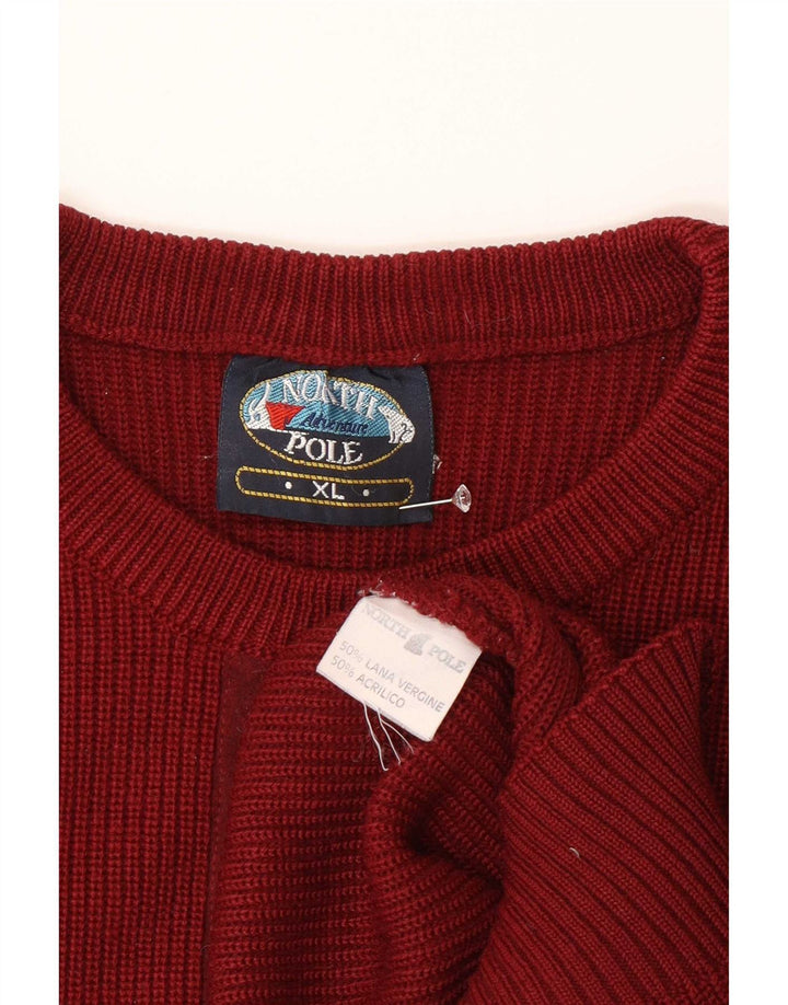 Maglione maglione girocollo da uomo North Pole XL in lana bordeaux