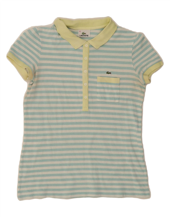 LACOSTE Womens Polo Shirt Size 40 Medium Blue Striped Cotton Vintage Lacoste and Second-Hand Lacoste from Messina Hembry 